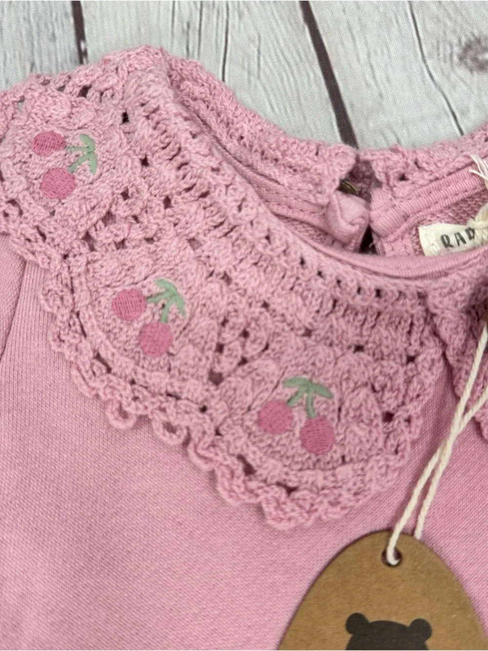 NWT Rabbit & Bear dusty Pink Crochet Collar Sweatshirt Set 3-6M cottage crochet